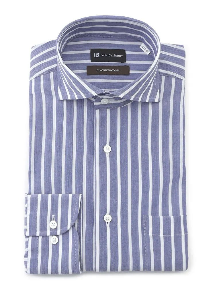 S．ブルー 【ノンアイロン】長袖ワイシャツ【クラシコ】クレープ織 綿