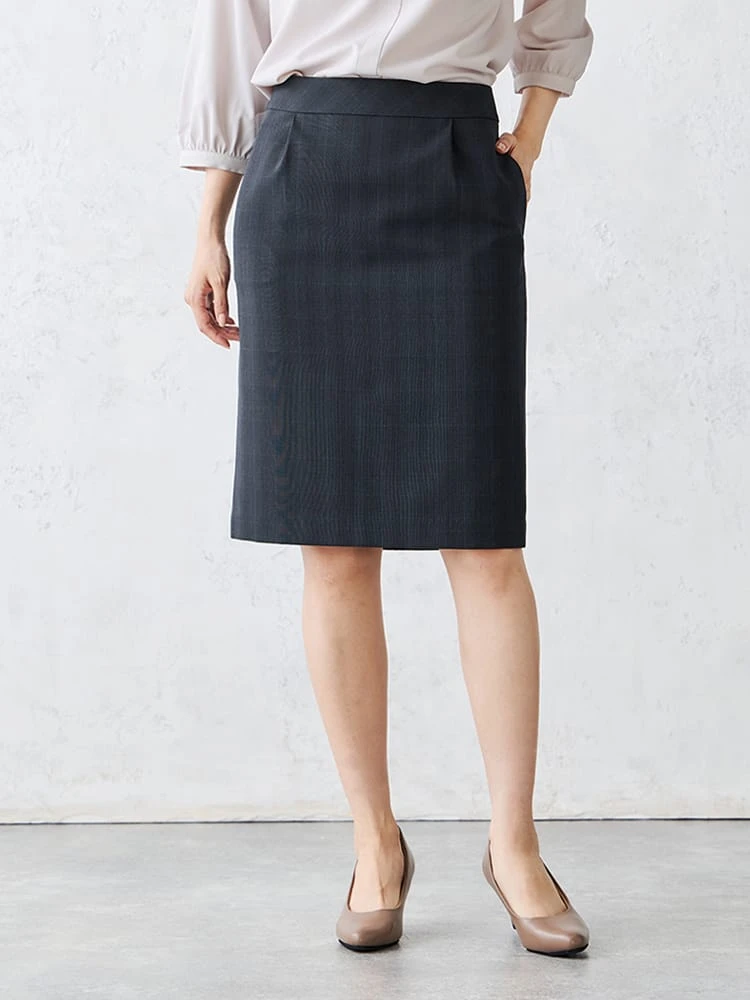 ネイビー グレンチェックスーツ タイトスカート グレー/ブラウン