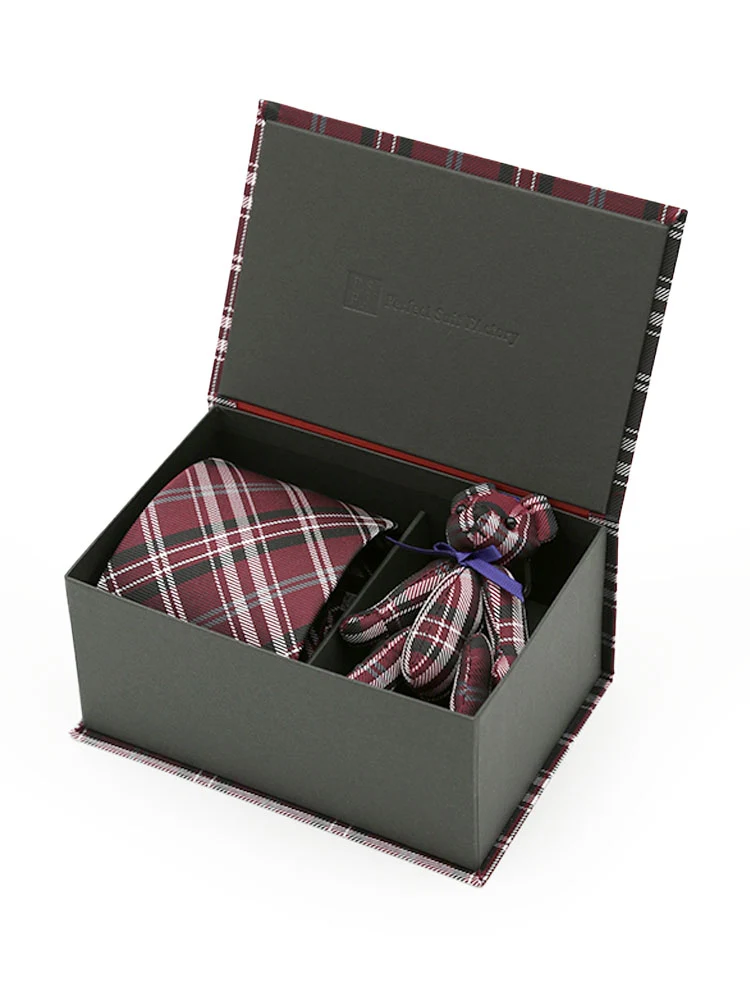 ワイン ネクタイ＆キーホルダー 2点セットギフトボックス チェック柄