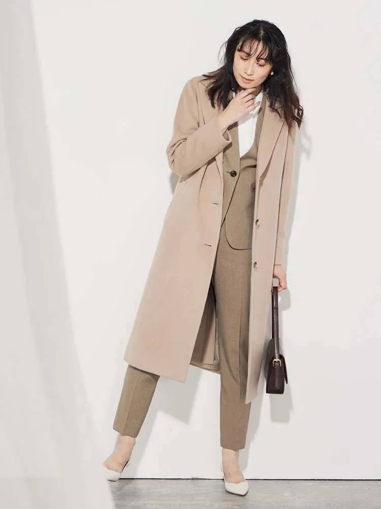 ブラウン 【尾州産ウール】ロングチェスターコート グレー/ベージュ