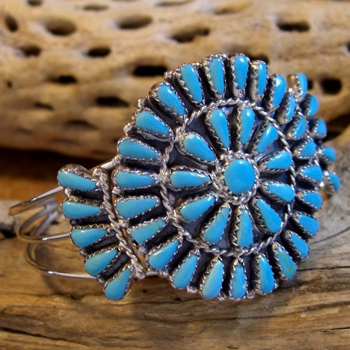 ズニ族：ターコイズ クラスター カフブレスレット - PINE☆FIELD