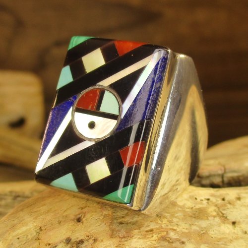 ズニ族：インレイ サンフェイス デザイン リング 22号 - PINE☆FIELD