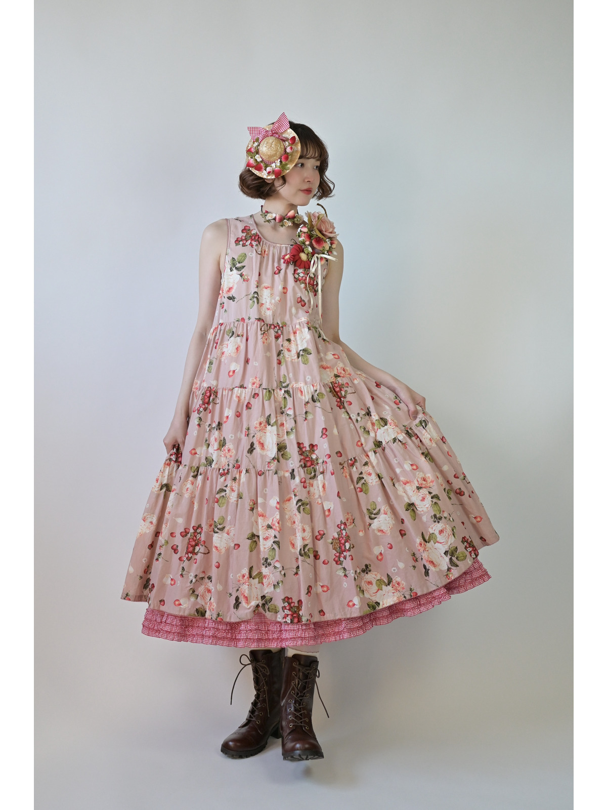 Special item～ストロベリーローズプリントミディワンピース｜ピンク