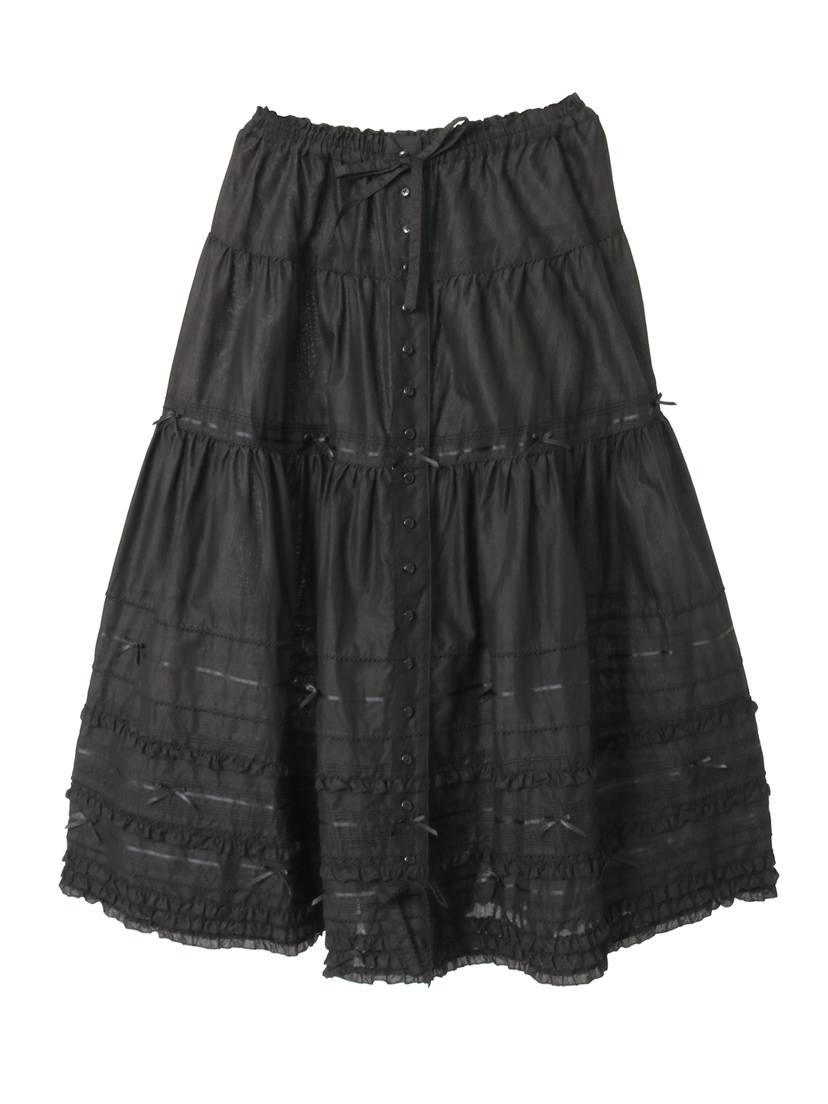 2022年 ピンクハウス レース ピコフリル 黒 ミディ丈 スカート ローン