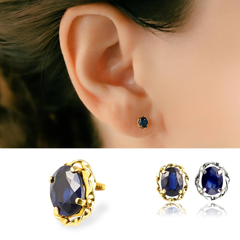 天然サファイア ボディピアス│K18＆プラチナ 金属アレルギー対応軟骨