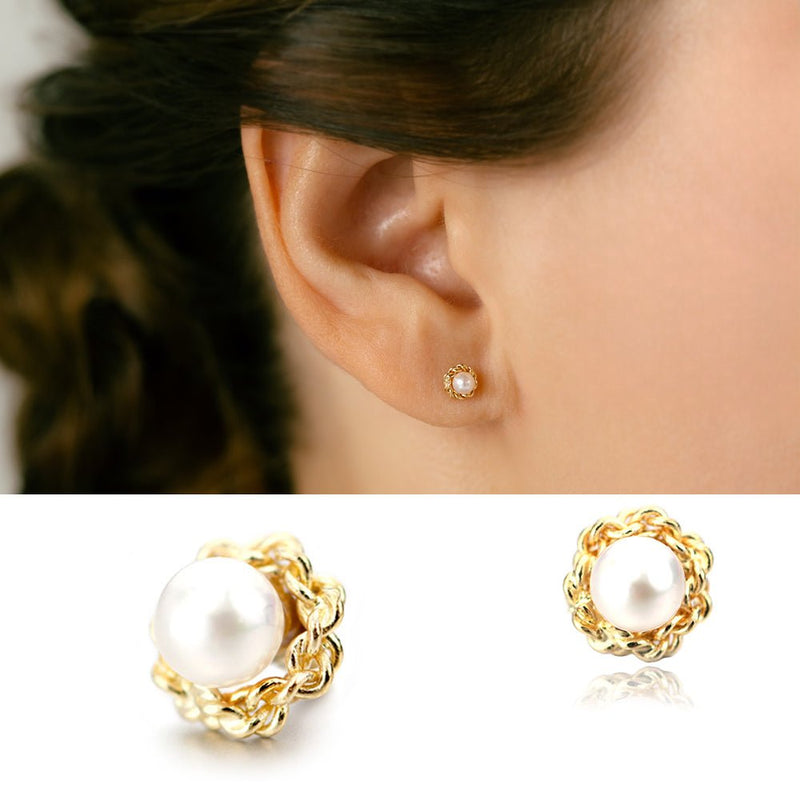 パールのボディピアス・軟骨ピアス│K18YG 天然アコヤ真珠 ボディ