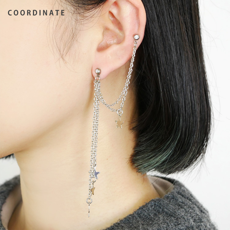 ボディピアス 2つのホールを繋げる ロングチェーンバーベル