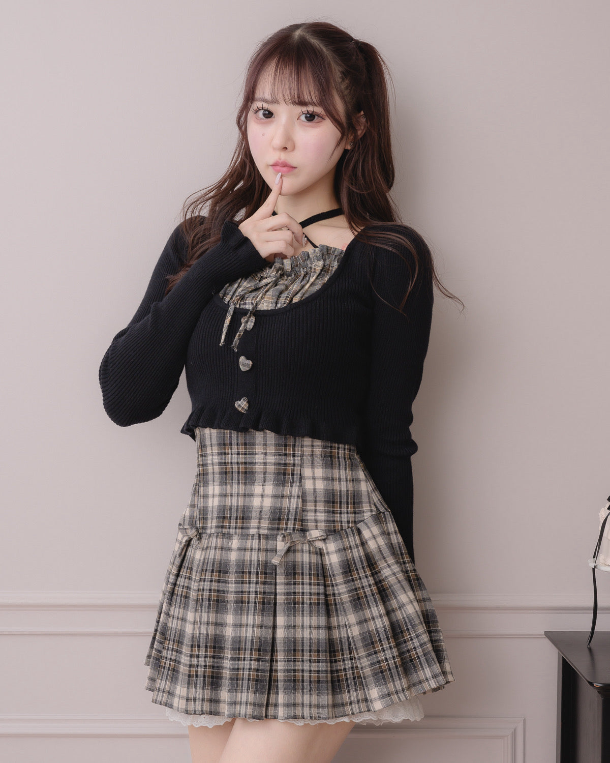 ヨーク切替ハートボタン長袖ニット – pium