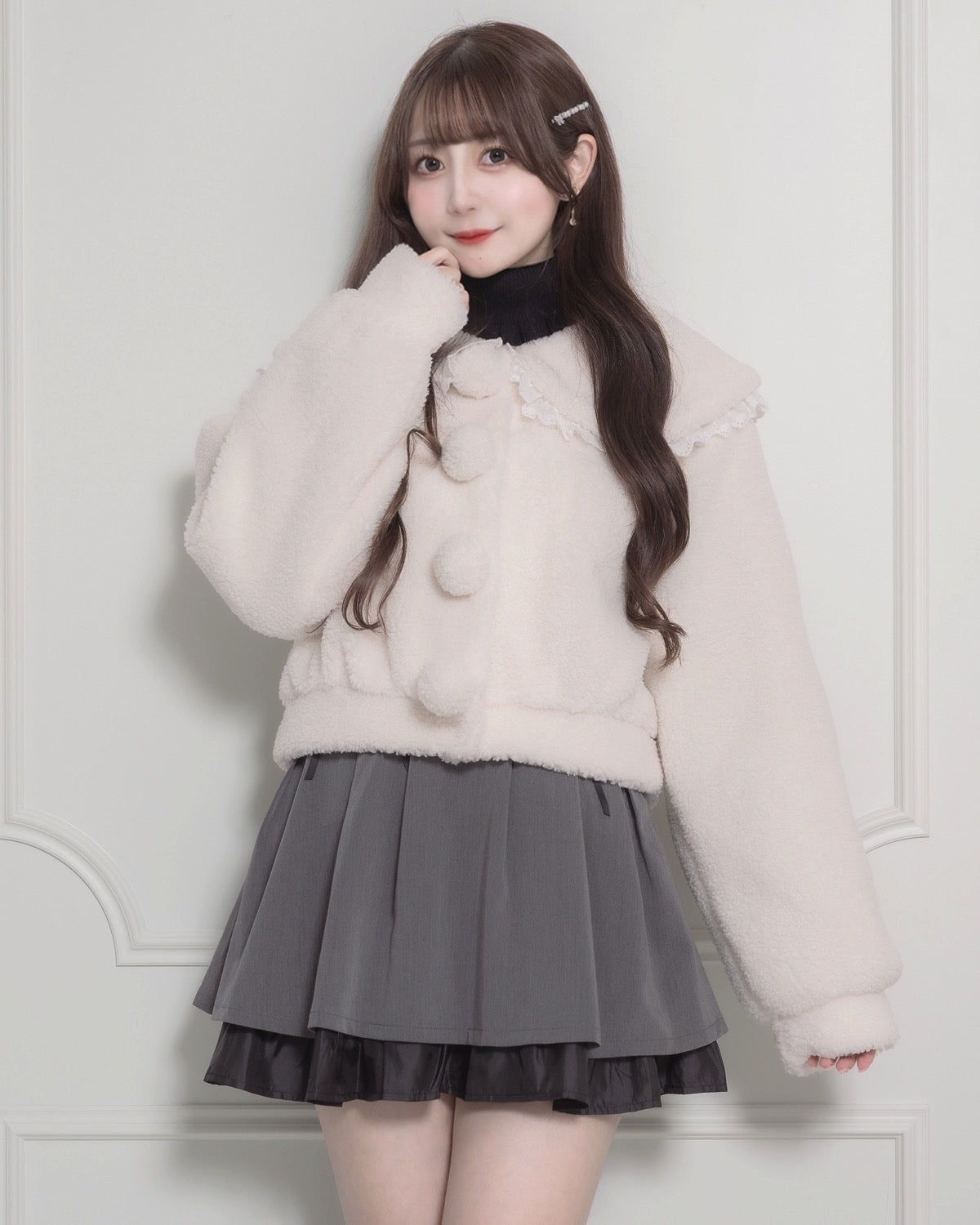 フリルカラーショートボアコート – pium