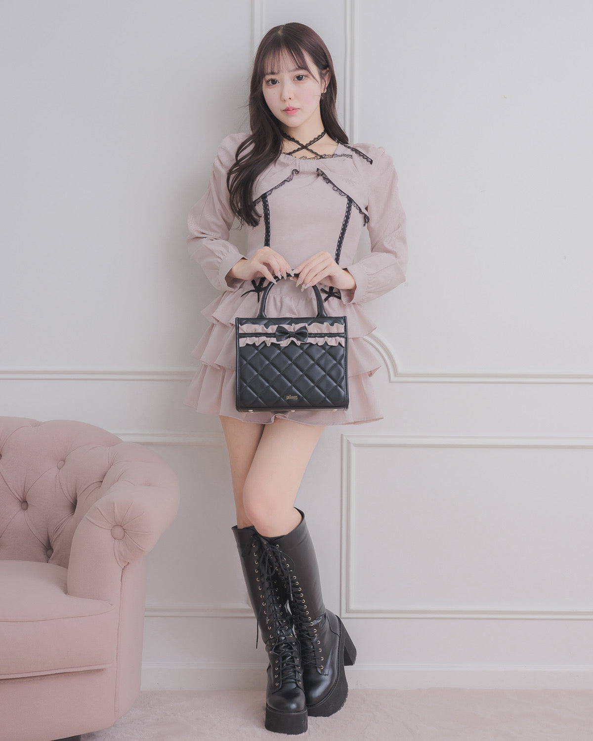 フロントリボンティアードミニワンピース – pium