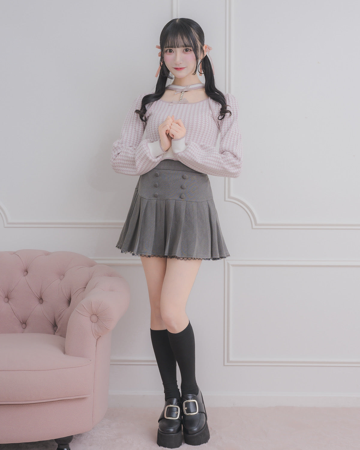 フロントボタンプリーツミニスカート – pium