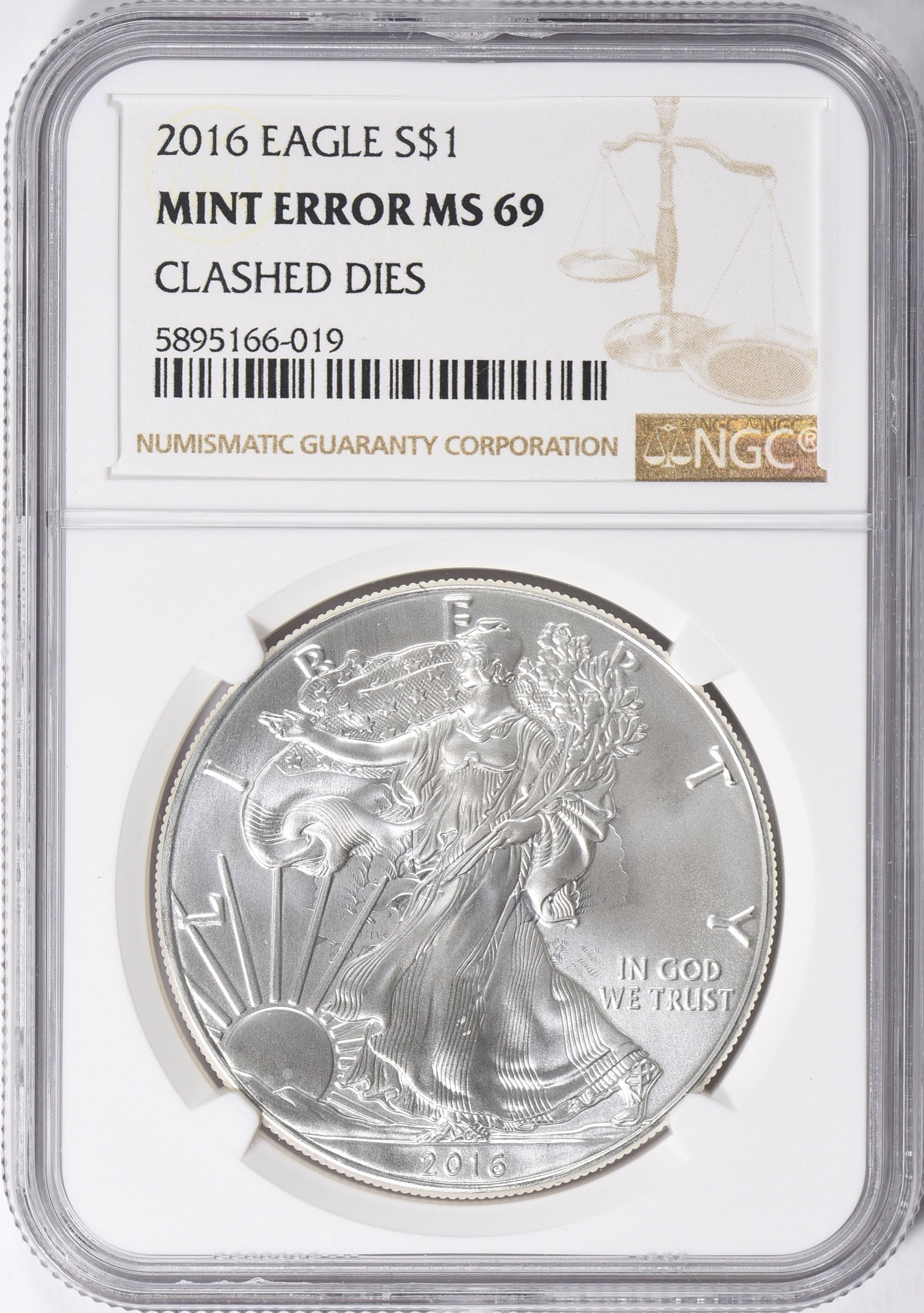 Mint Error 2016 $1 American Silver Eagle Clashed Dies NGC MS-69