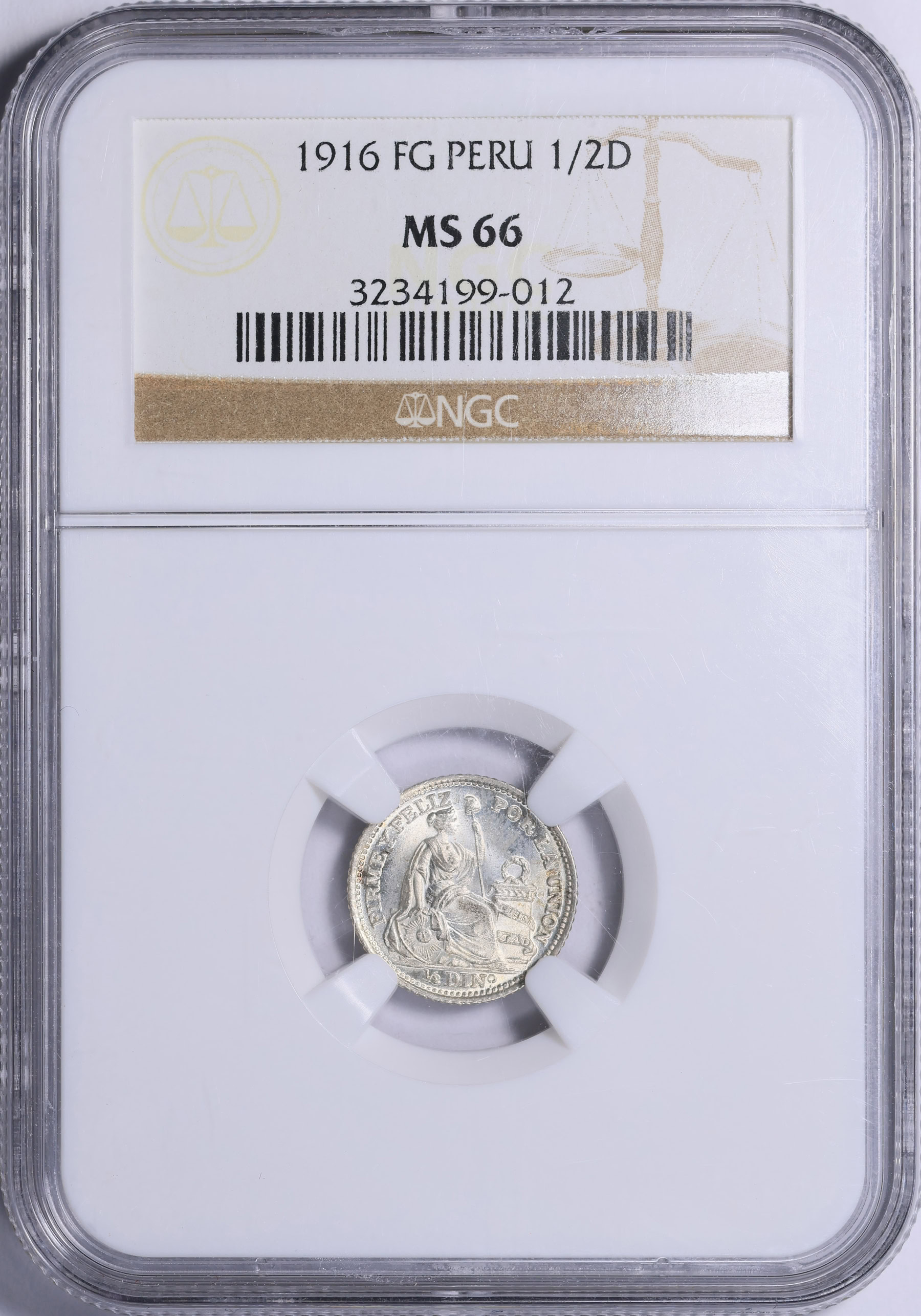 Peru 1916-FG Silver 1/2 Dinero KM-206.2 NGC MS-66 (Item 2072977