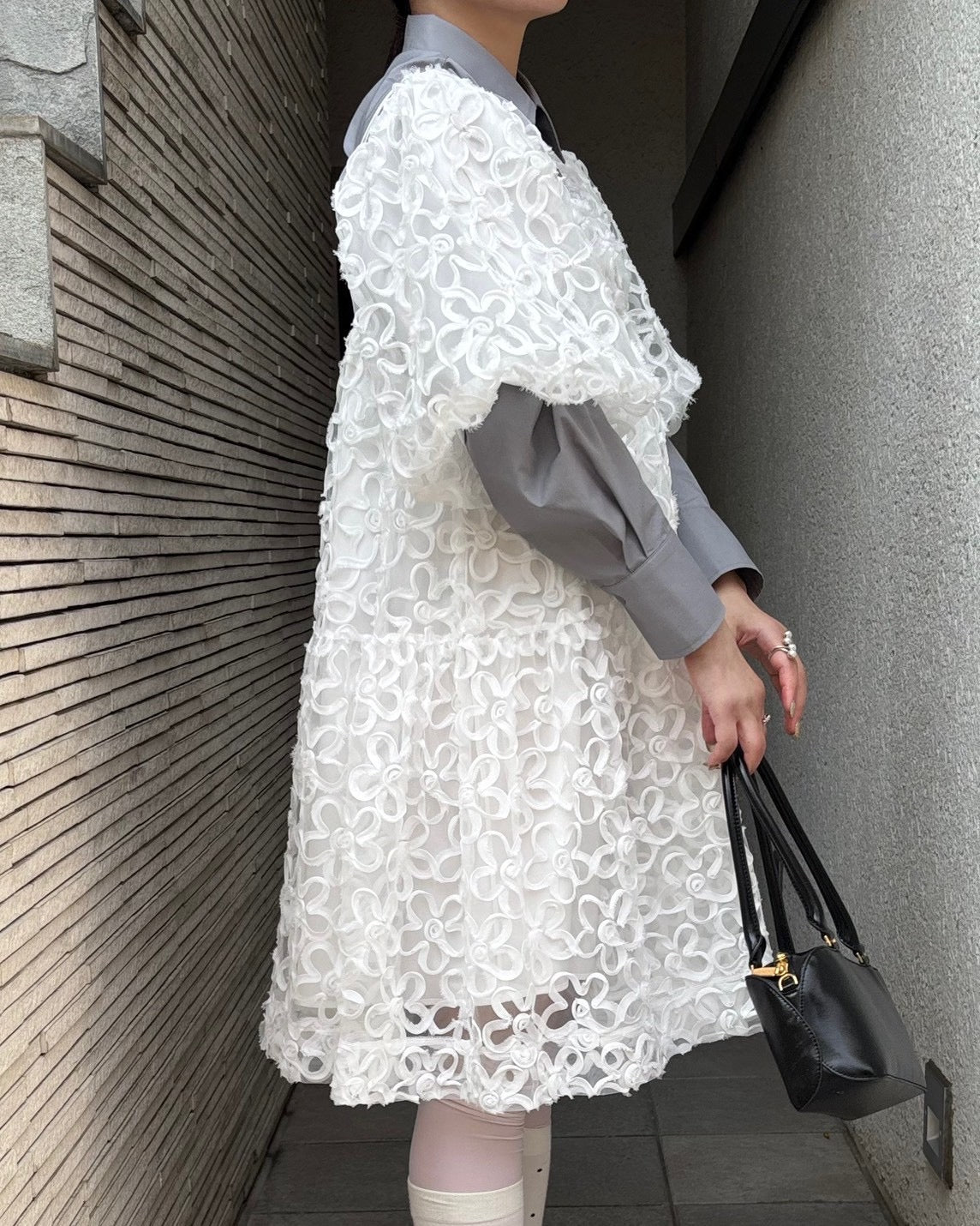 Flower puff sleeve tiered one-piece