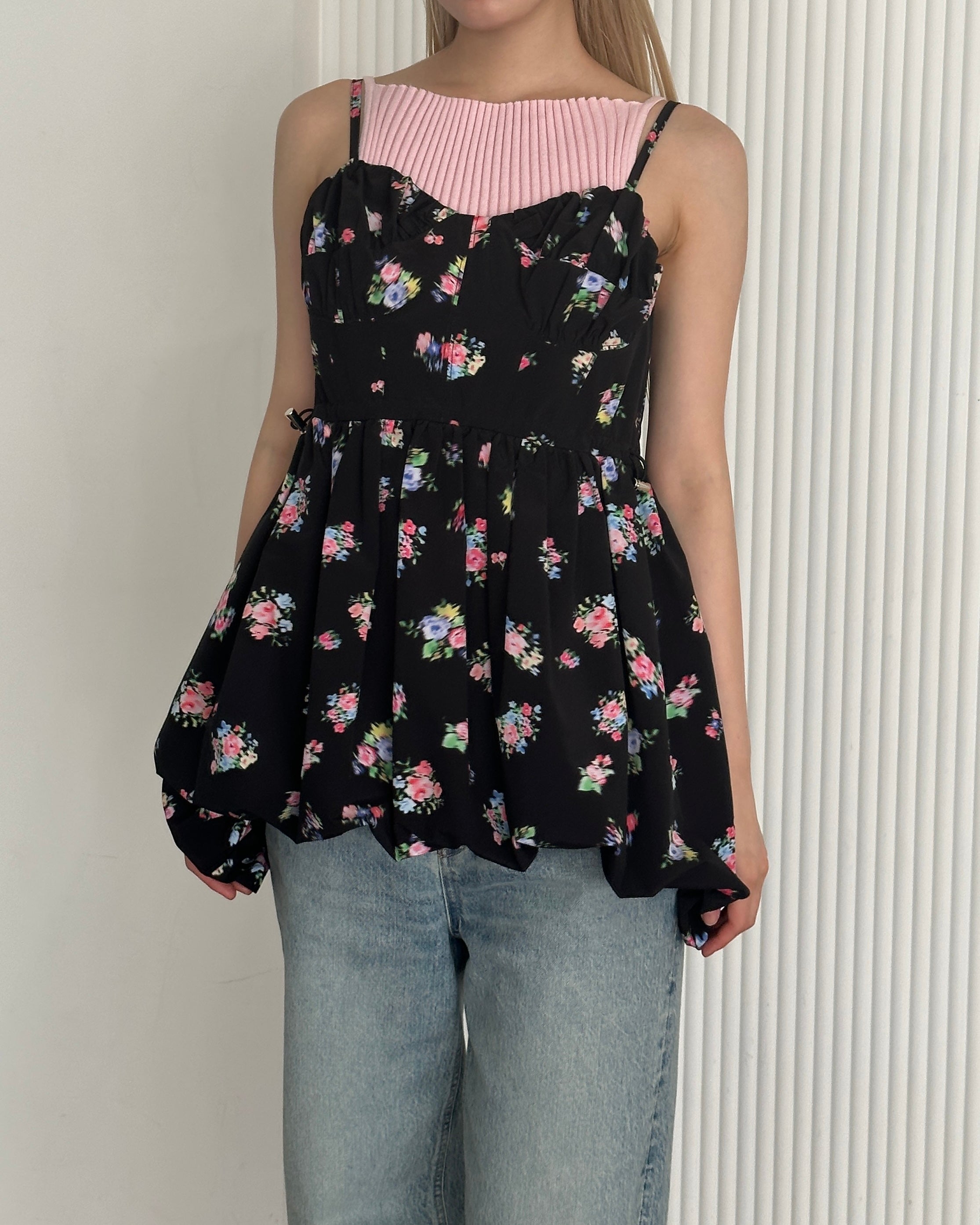 Balloon flower cami tunic (black flower)