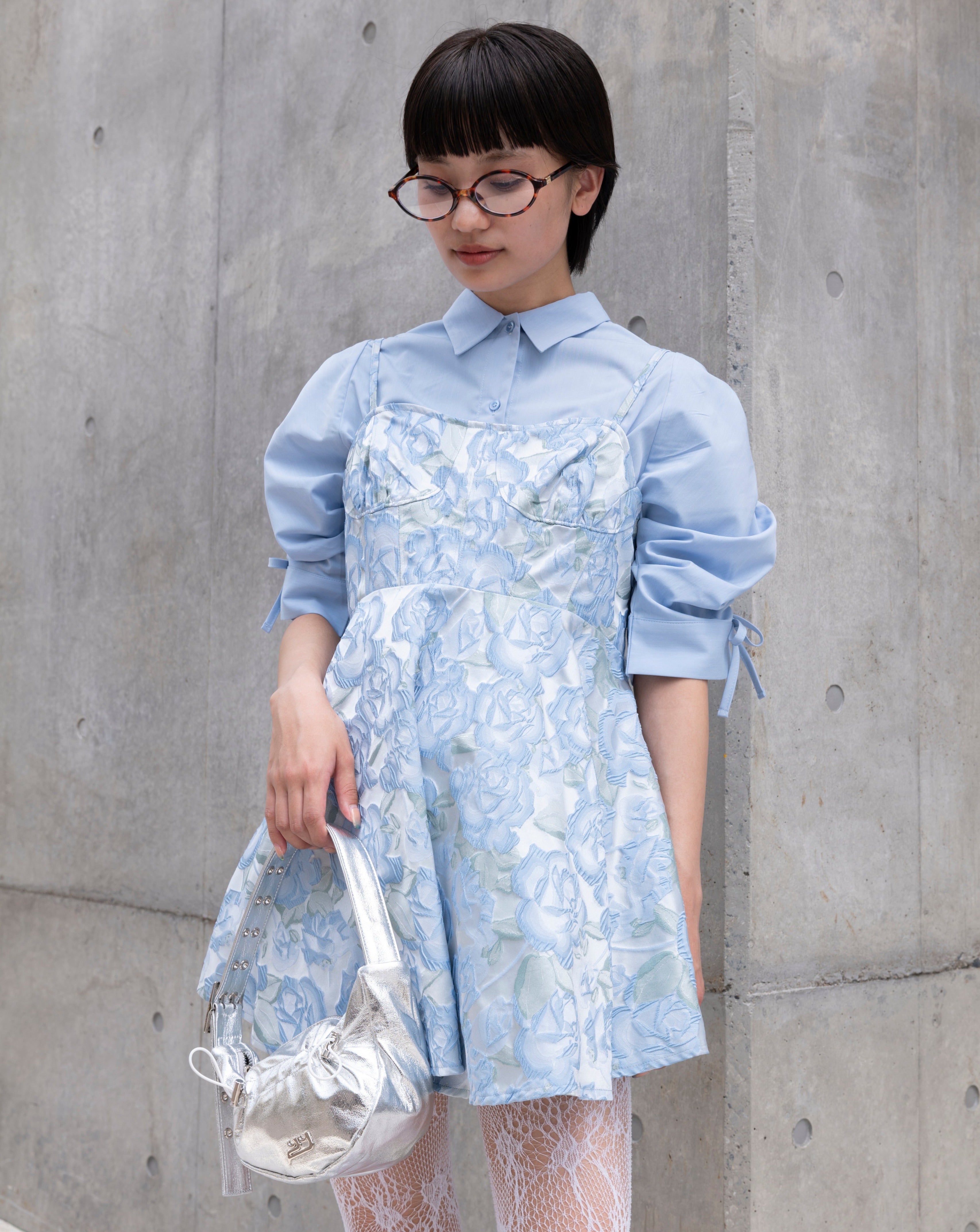 jacquard flare cami tunic (blue flower)