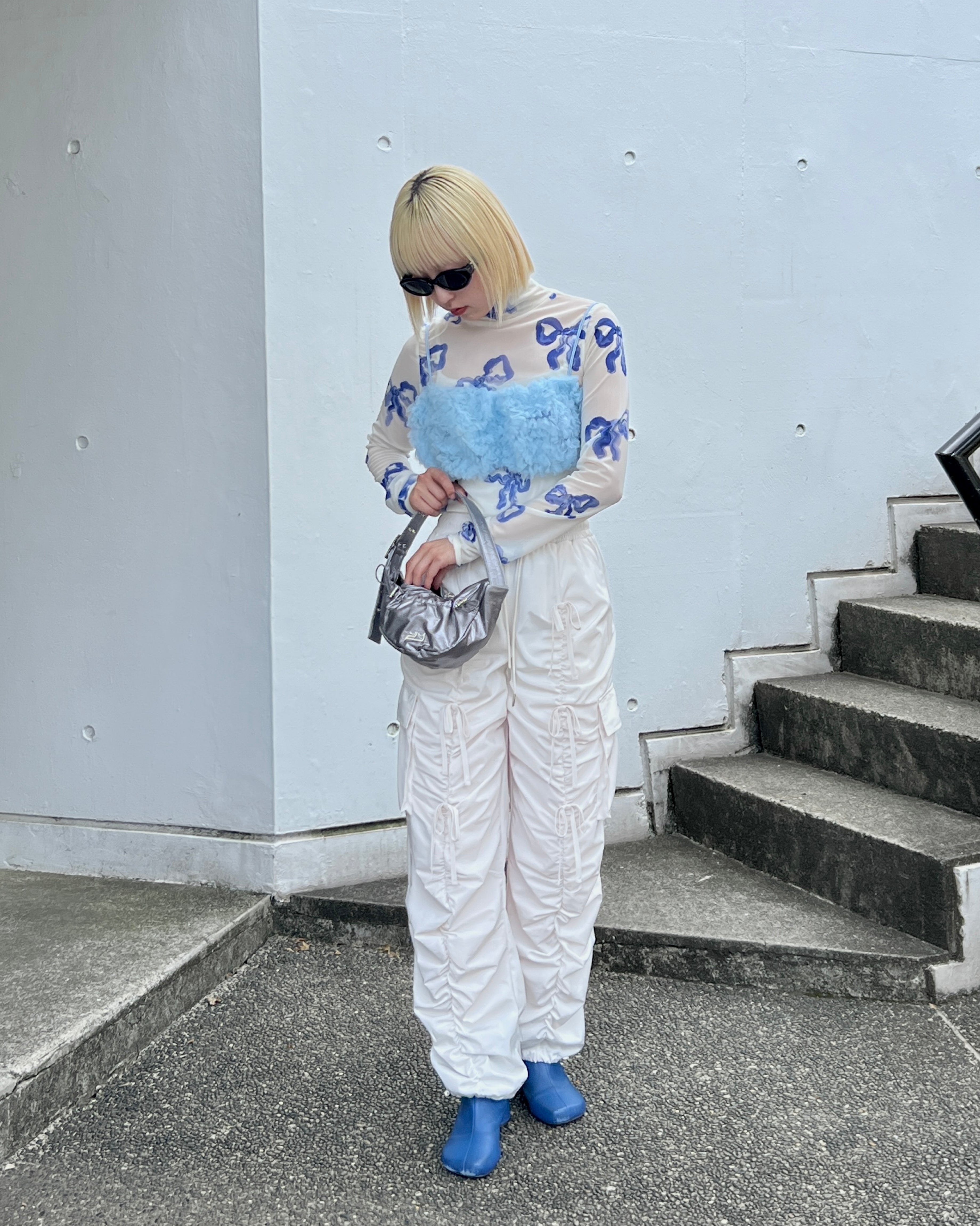 GATHER RIBBON CARGO PANTS（WHITE）