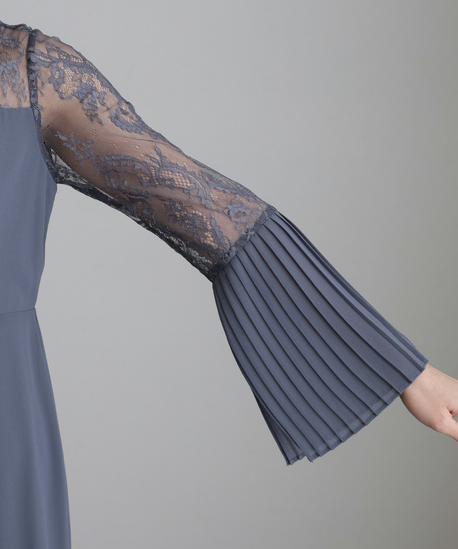 プリーツスリーブレース切り替えチャイナ風ワンピース