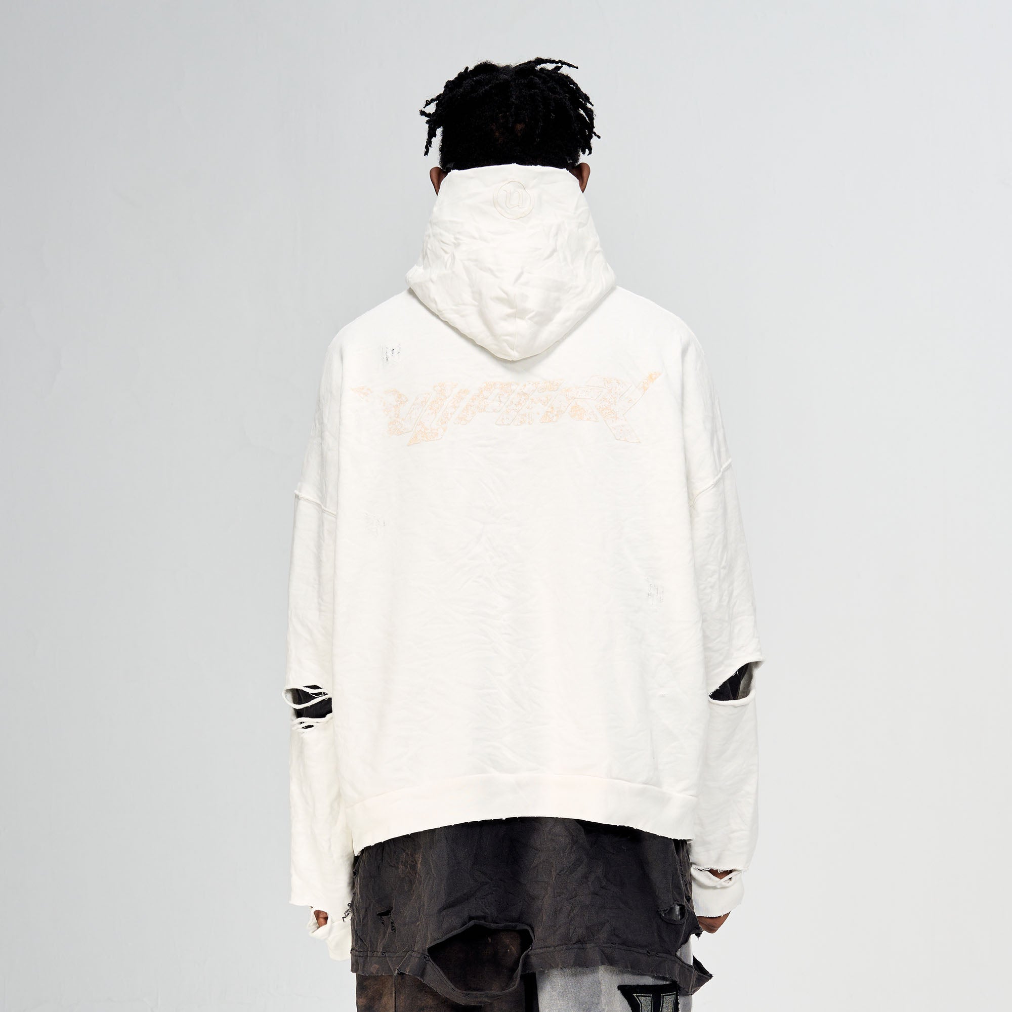 ULIPERY Dirty Fit Distressed Crinkled Hoodie White