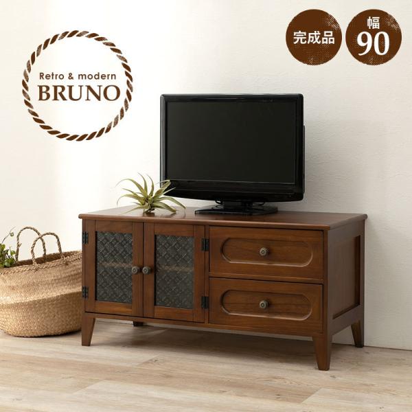 テレビ台 開き扉タイプ レトロな花ガラス [幅90] 完成品 Bruno