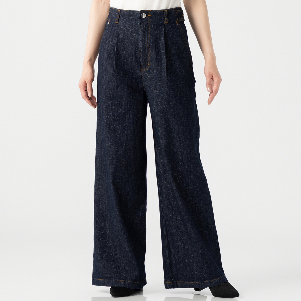 Anne Coquine ストレッチラメデニムタックバギーパンツ アンコキーヌ