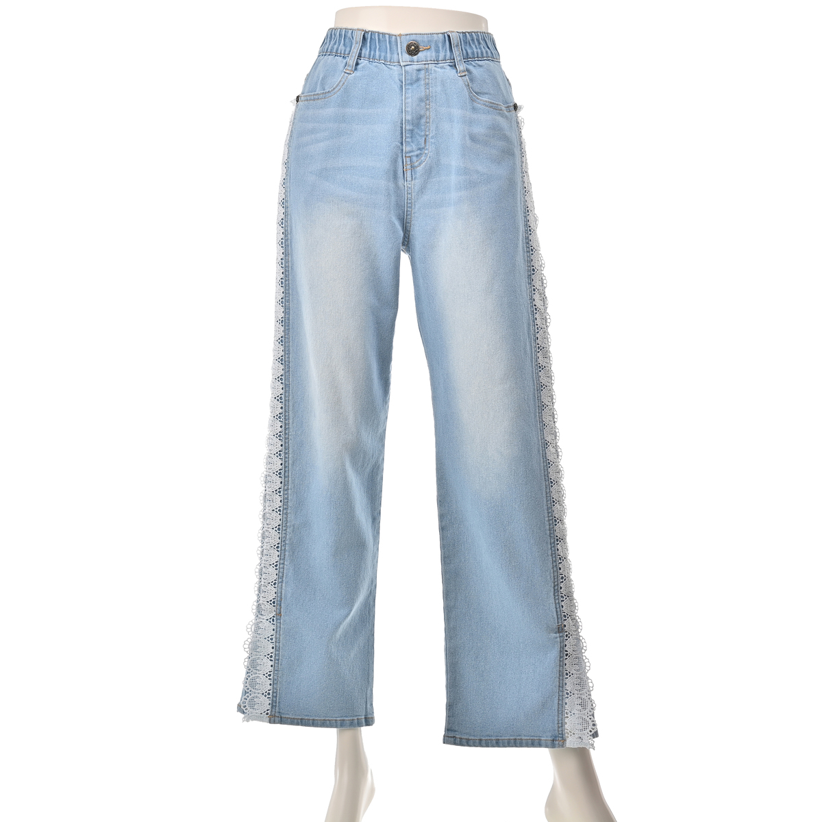 &LOVE びっくり美脚なスカラレースデニムワイドパンツ アンドラブ