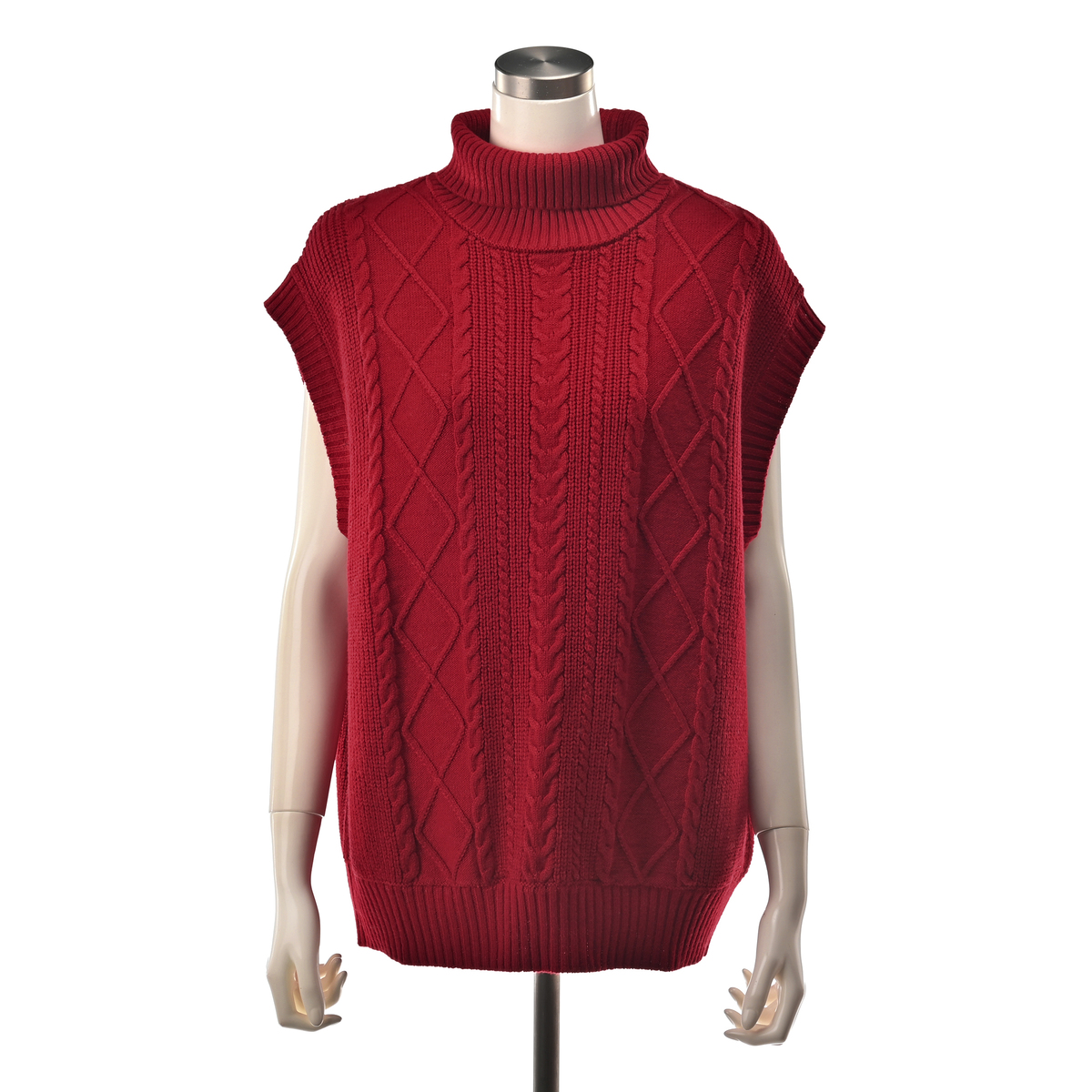 Anne Coquine ウールミックスケーブル編みタートルニットベスト
