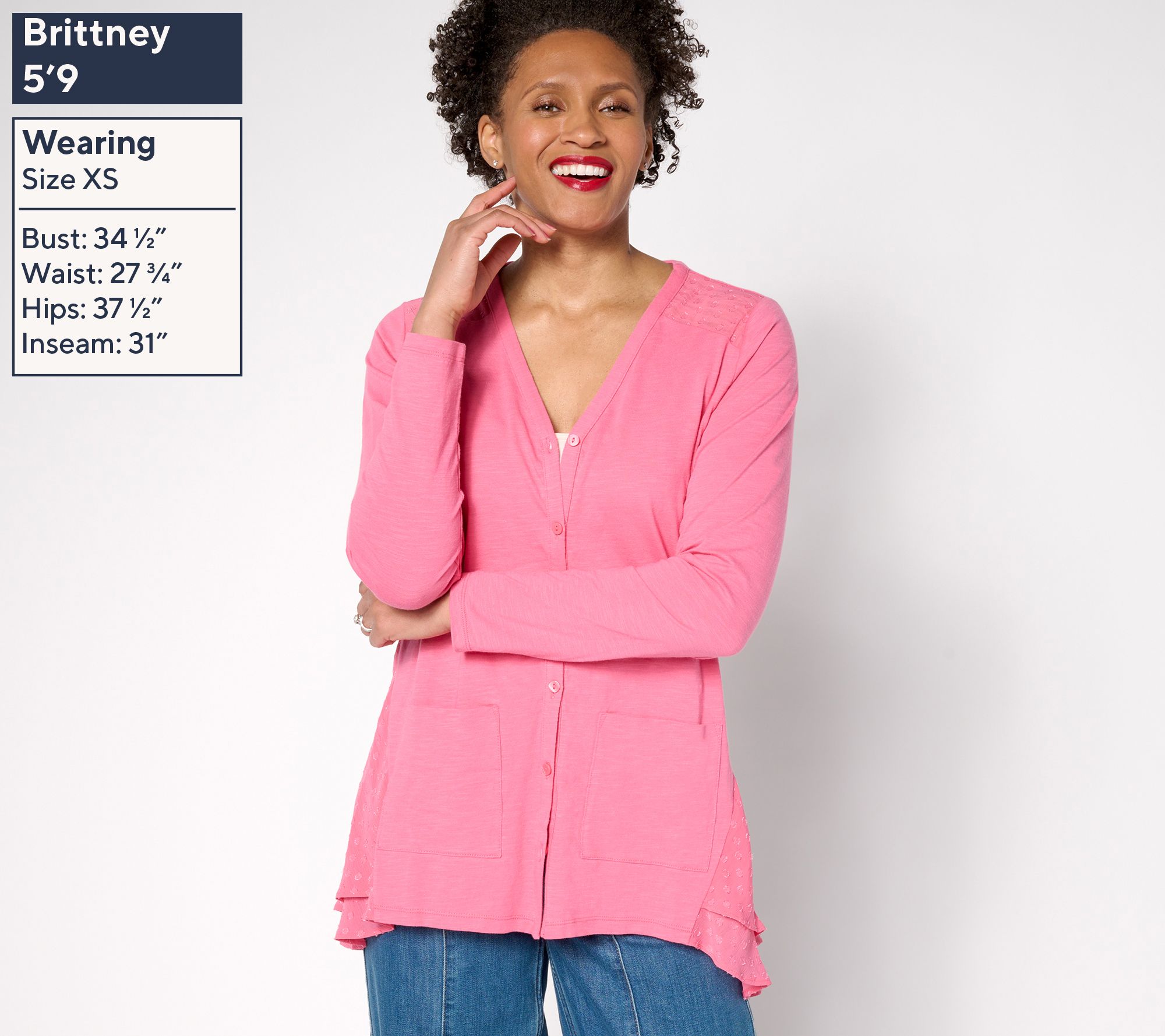 LOGO by Lori Goldstein Knit Cardigan with Clip Dot Trim - QVC.com