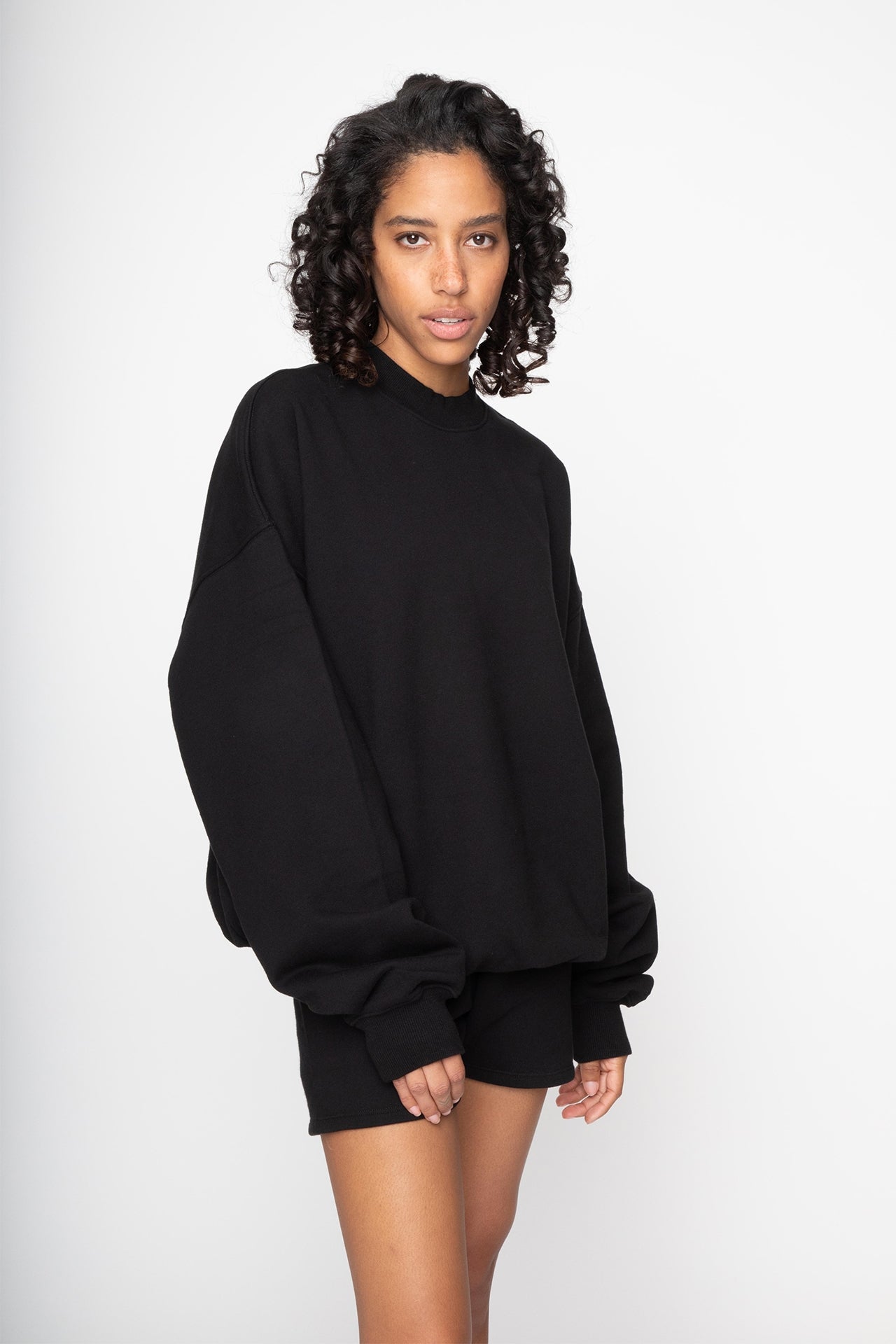 Unisex Mock Neck Crew Sweat Black
