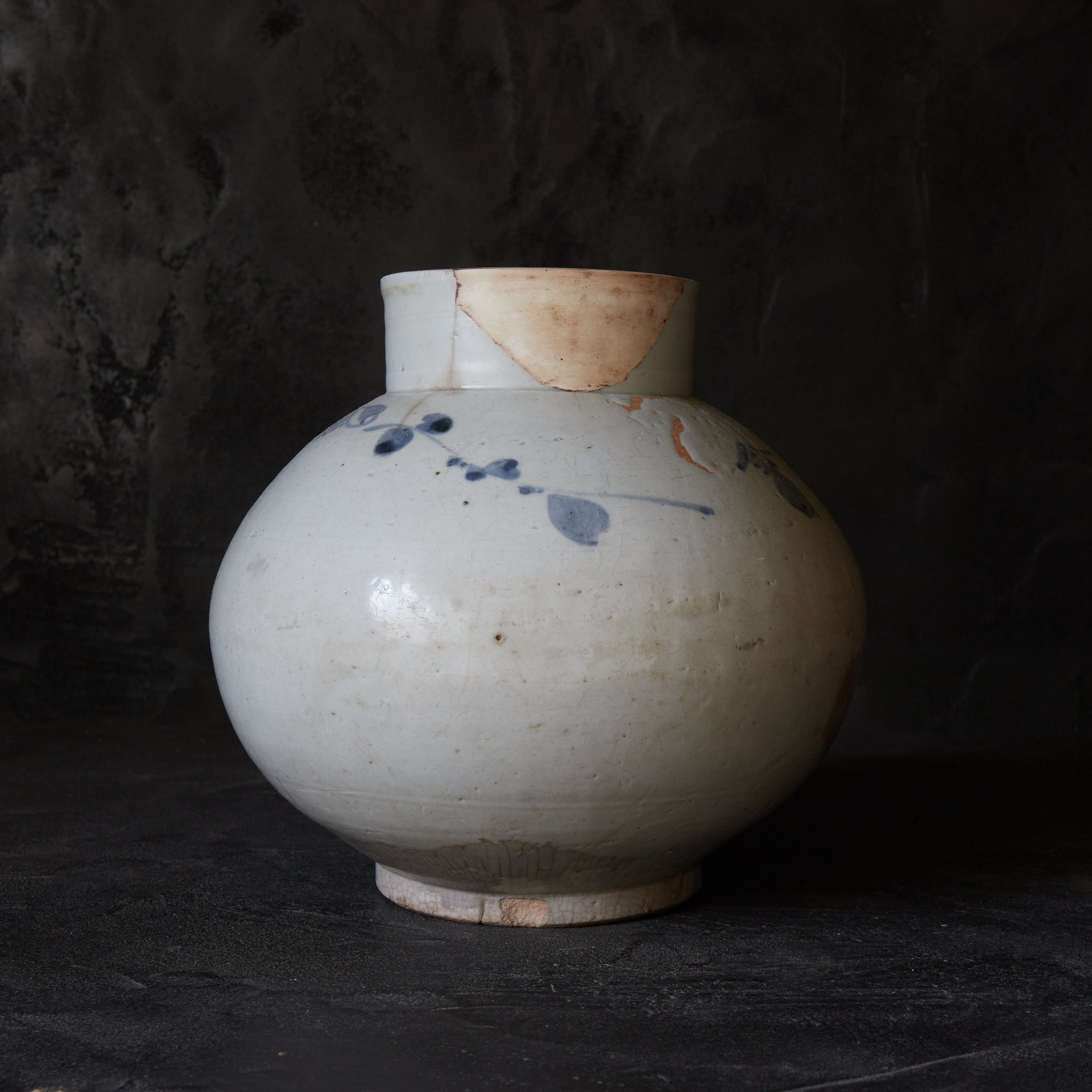 李朝 青花 象文 香合 タサチ 東さ8-0128☆2F 李朝 白磁青花草文壺