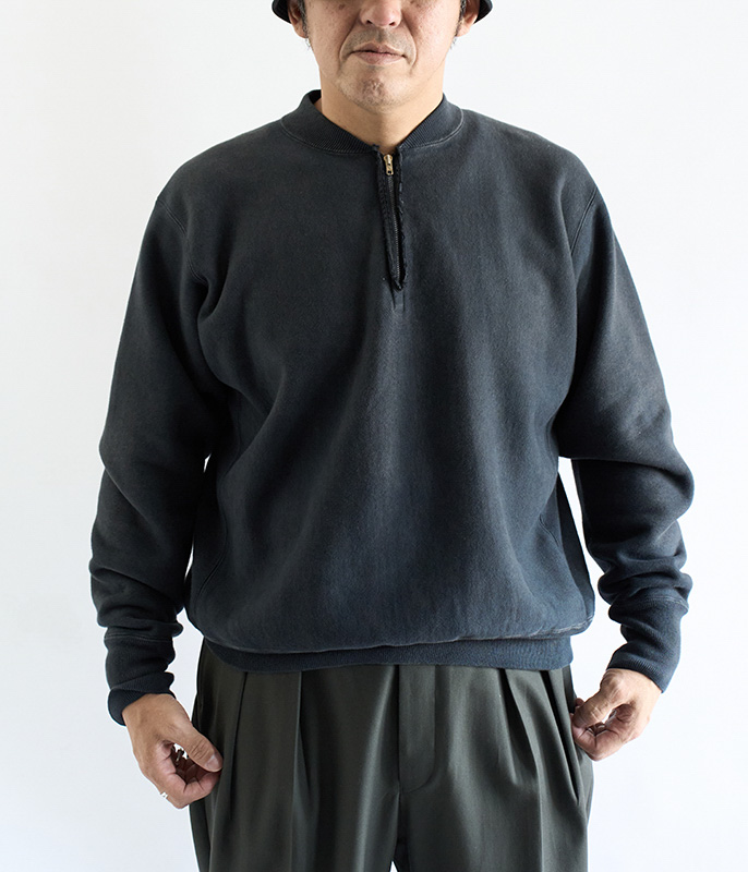 A.PRESSE Vintage Half Zip Rib Collar Sweatshirt [BLACK] - Fresh