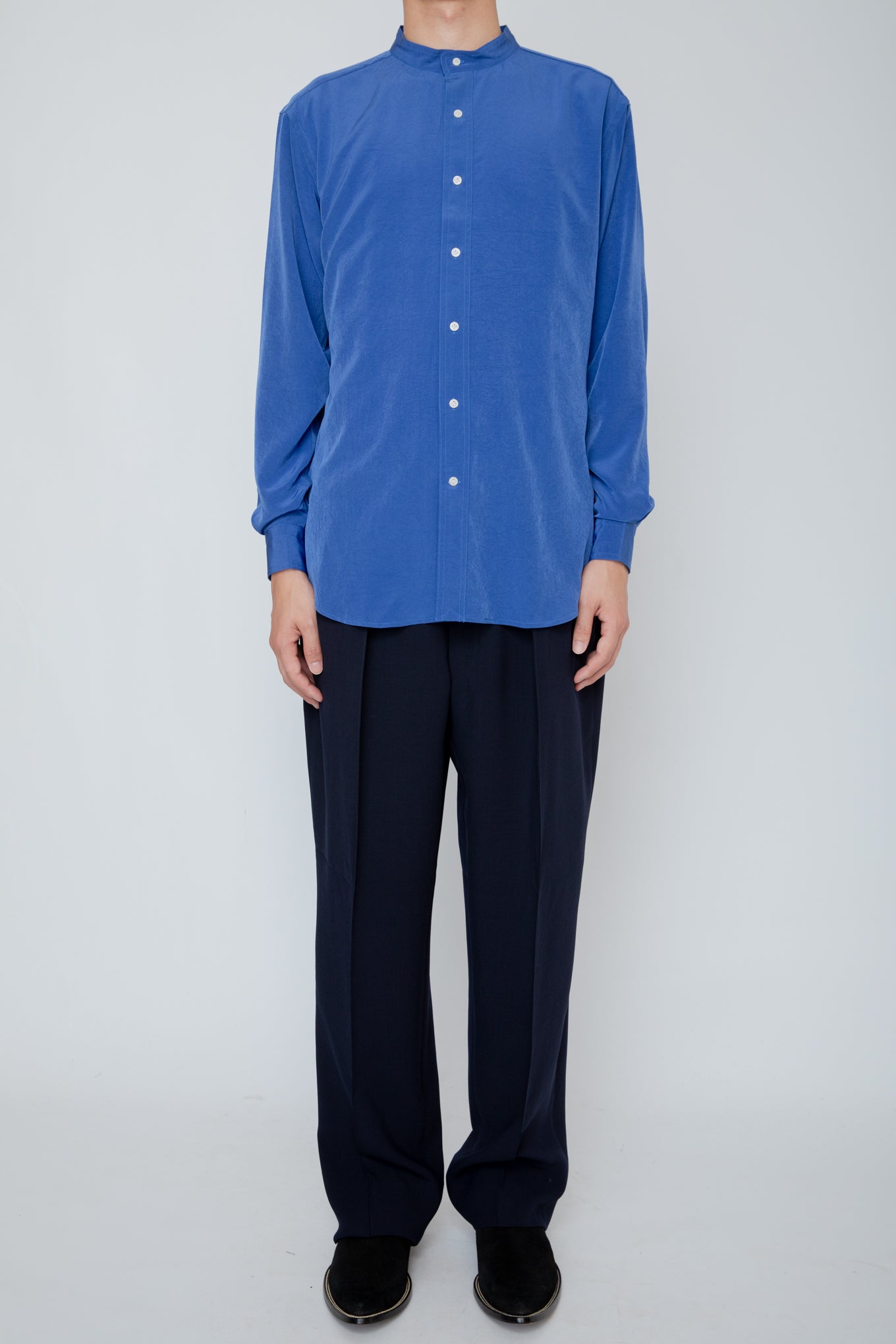 BAND COLLAR SHIRT / BLUE – RAINMAKER KYOTO