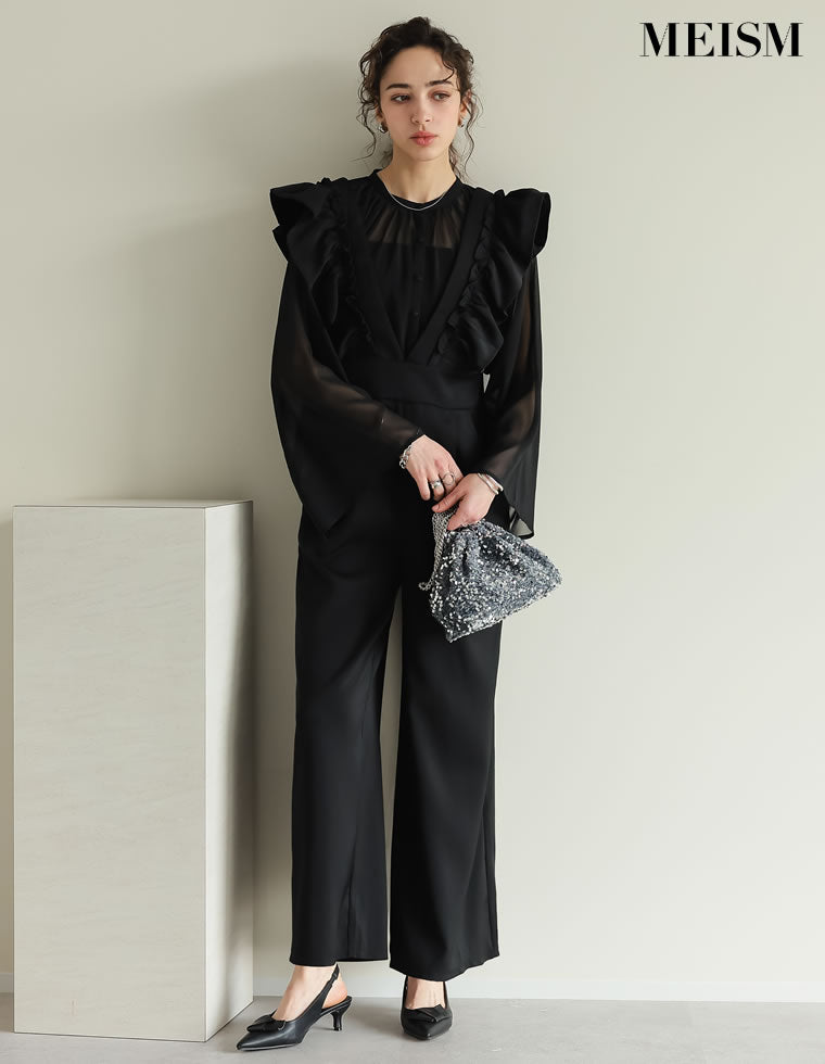 ヘリンボーンツイードハートカッティングキャミオールインワン