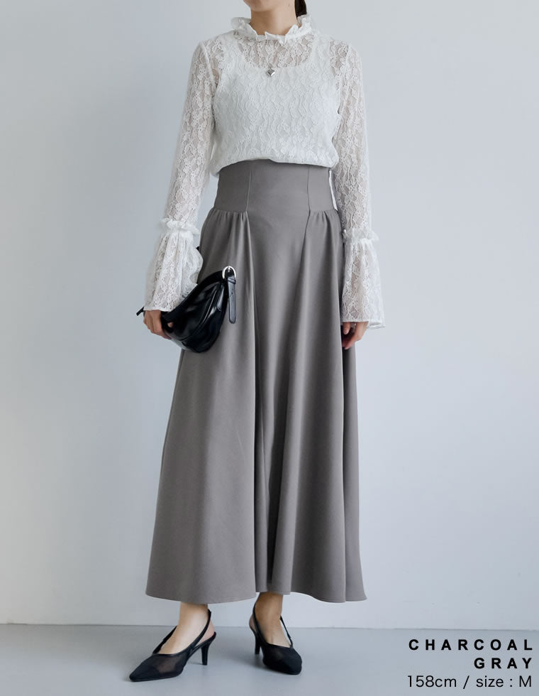 ソフトツイルコルセット風ハイウエストフレアスカート - スカート通販