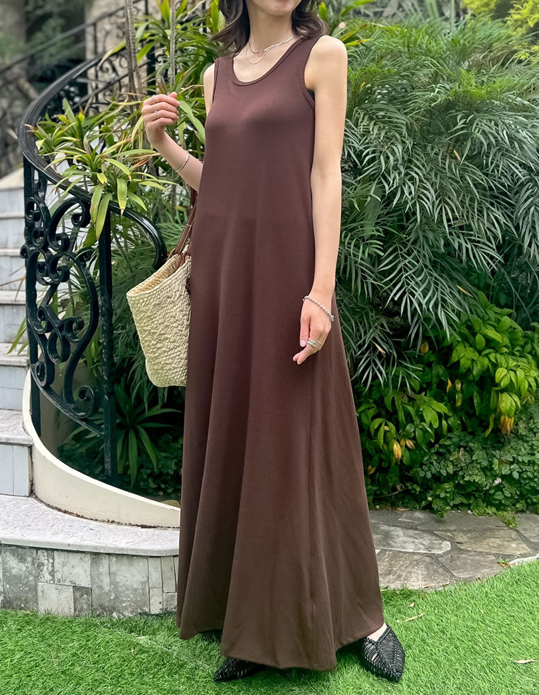 前後2WAYリブカットソーノースリーブワンピース - ワンピース通販