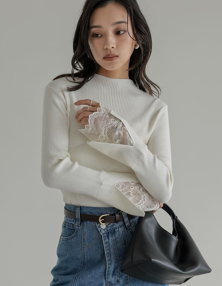 袖レースレイヤードフレアスリーブニット - トップス通販 | 人気