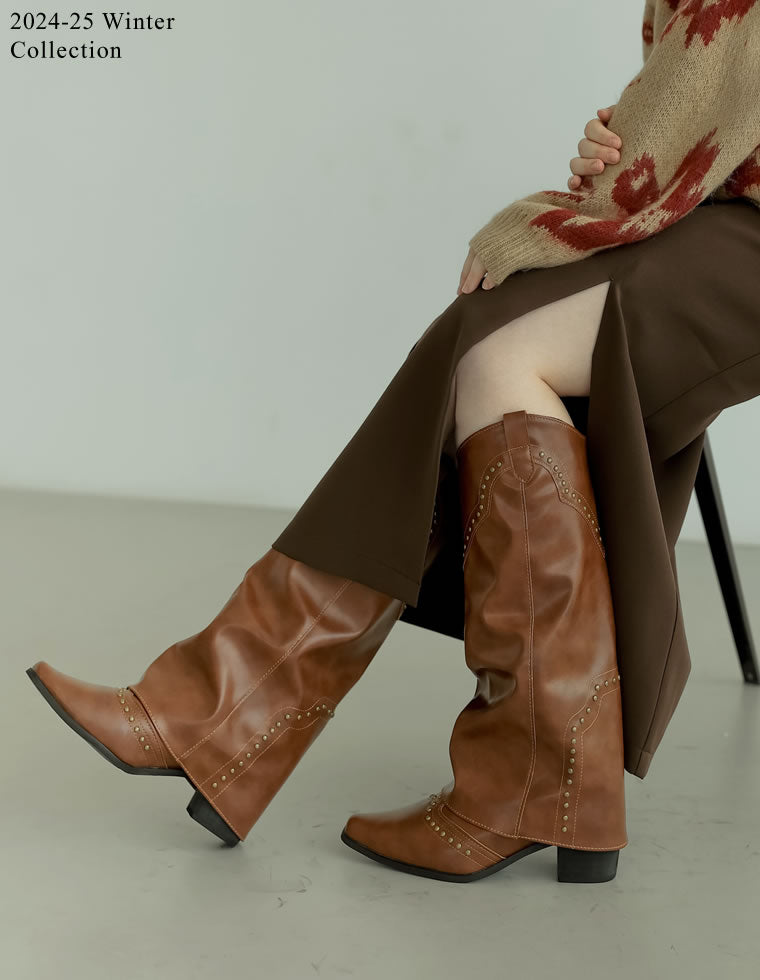 SARTORE スタッズウエスタンブーツ ブラウBB 37.5/24.5cm サルトル