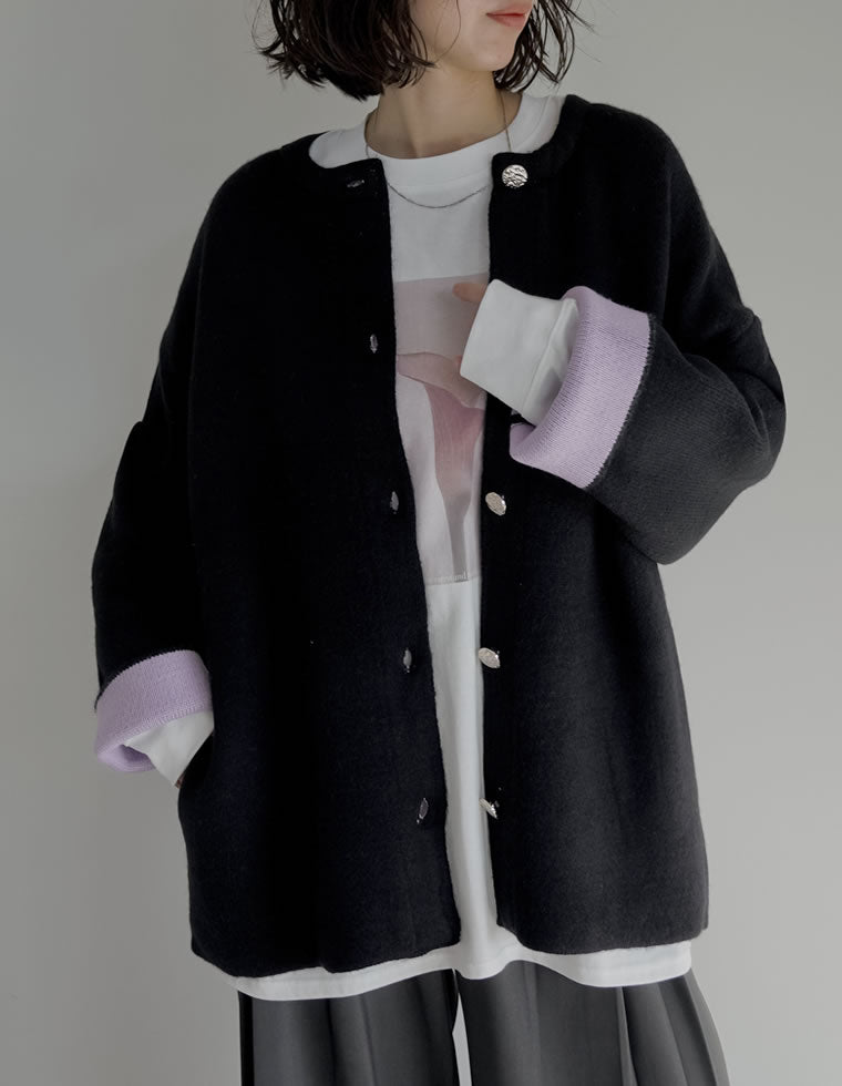 バイカラー金釦起毛ニットコート - ジャケット/アウター通販 | 人気