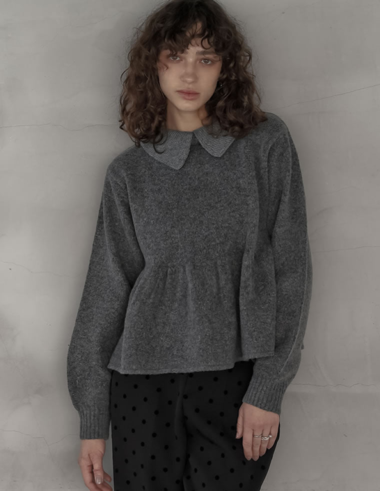 襟付きペプラムニットトップス - トップス通販 | 人気レディース