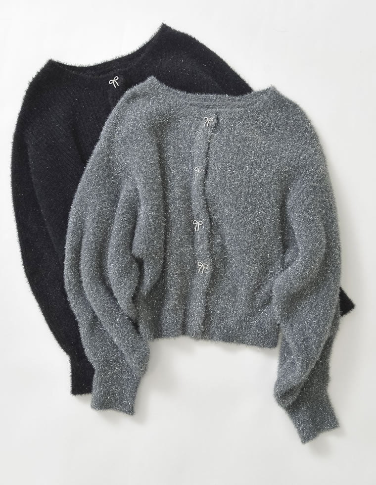 ラメフェザーニットリボンカーディガン - トップス通販 | 人気