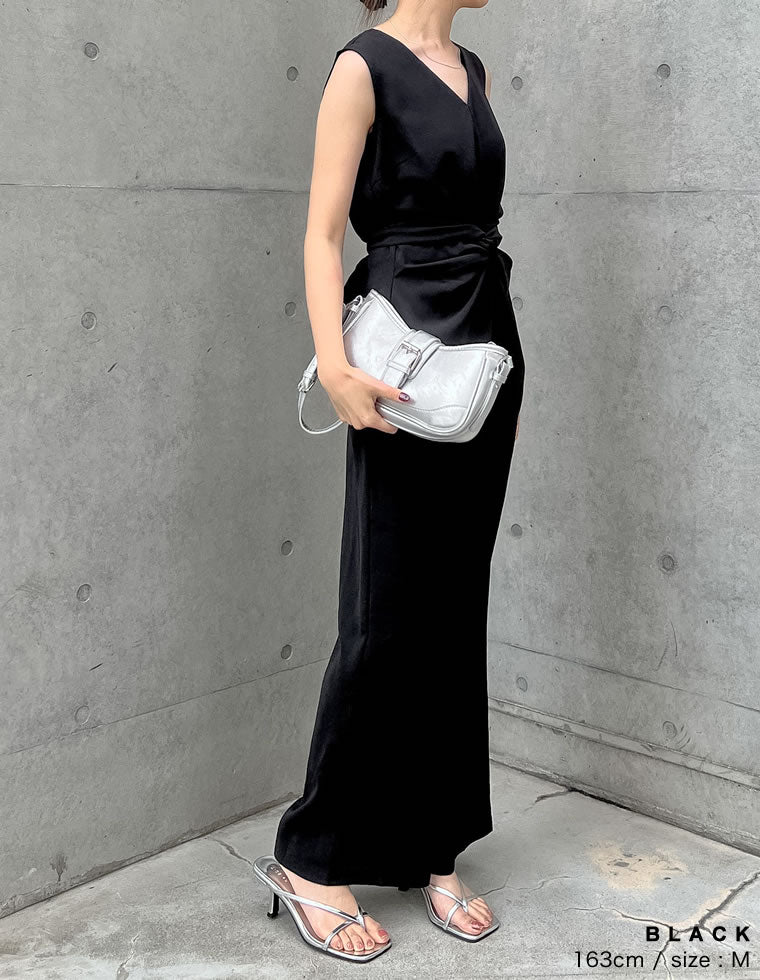 ウエストリボンノースリーブオールインワン - オールインワン通販