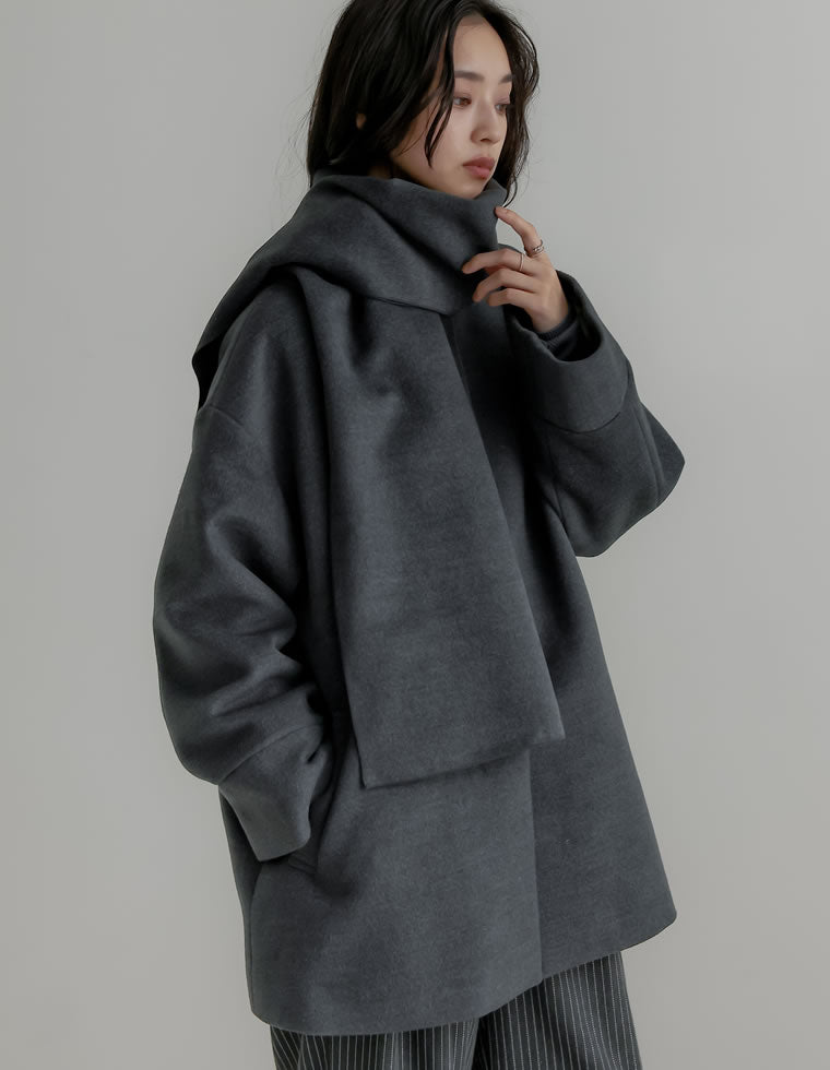 スタンドカラーストール付きミドルコート - ジャケット/アウター通販