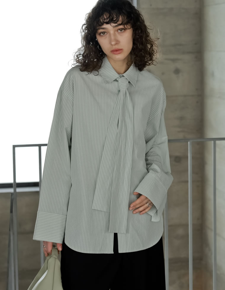 ボウタイリボンサッカーストライプシャツ - トップス通販 | 人気