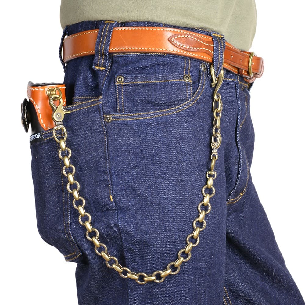 ウォレットチェーン 真鍮製 彫り込み模様 釣り針フック ナスカン 55.5