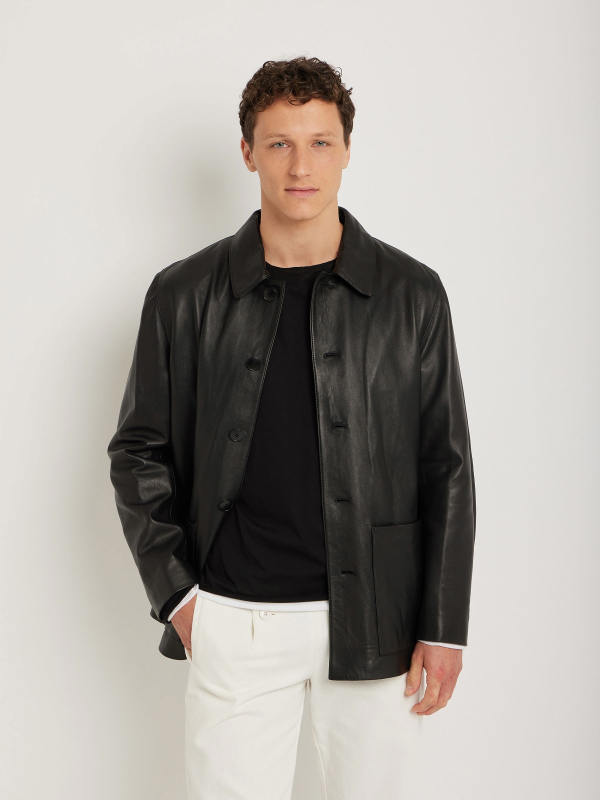 black leather work jacket