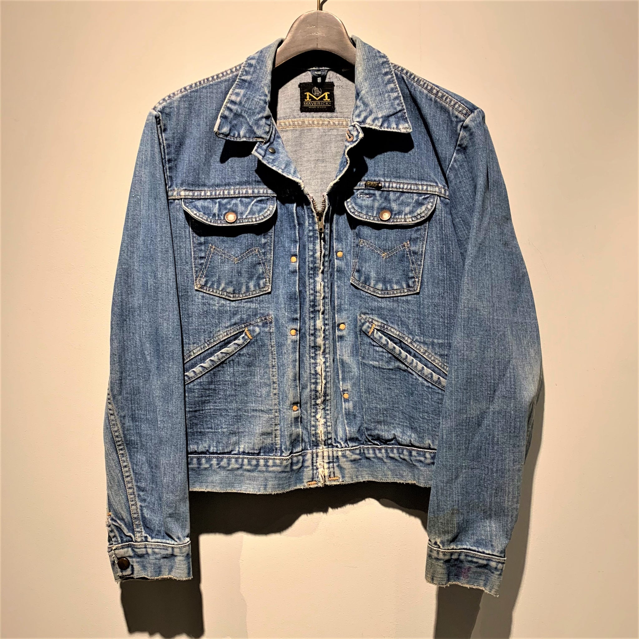 70s/MAVERICK BLUE BELL/denim zip jacket/size 42/Made in USA/TALON