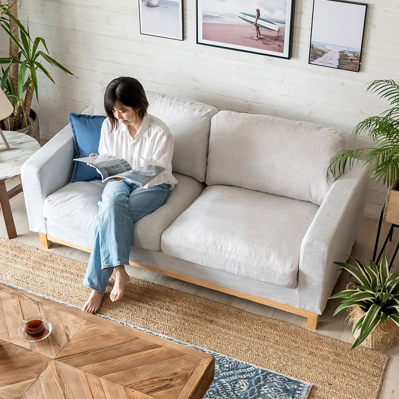 ソファ 2人掛け 木製 ファブリック カバーリング W 181 × D 90 cm