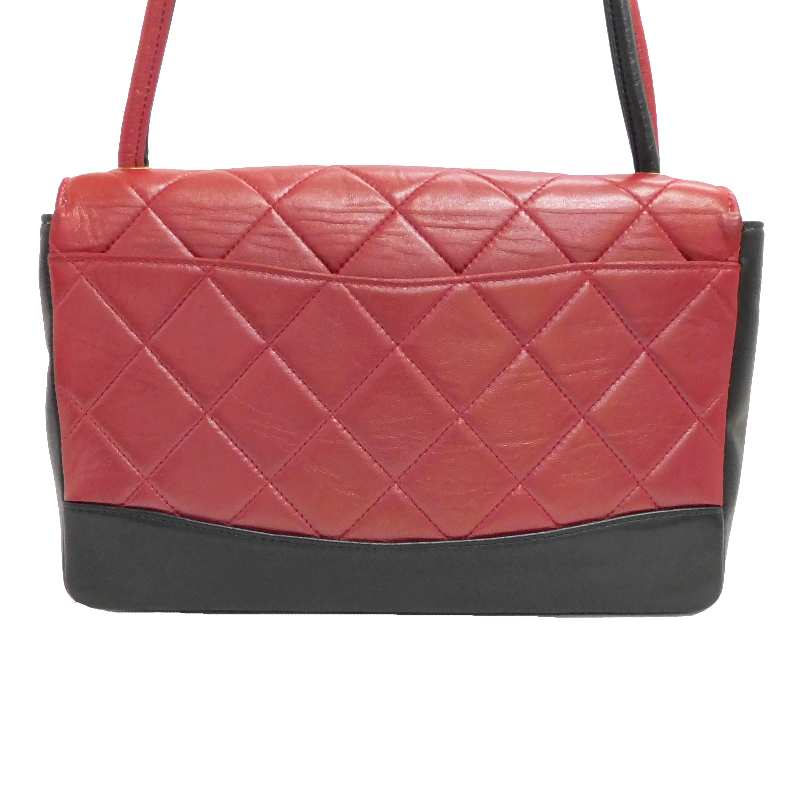 CHANEL Matelasse Lamb Skin Leather Red Turn Lock Shoulder Bag