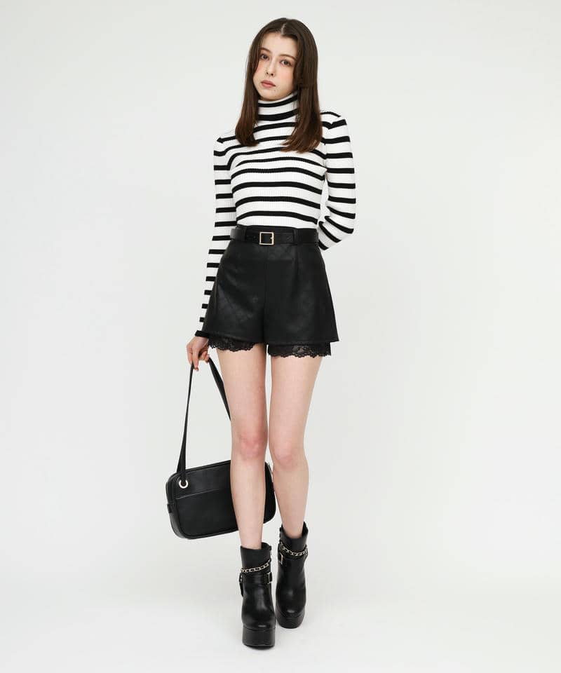 ベルト付レースヘムフェイクレザーショートパンツ｜ROYAL PARTY