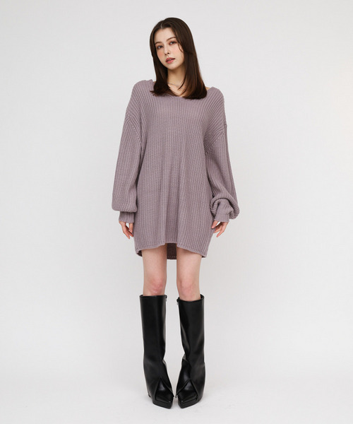 畦編みVネックニットチュニック｜ROYAL PARTY ロイヤルパーティー 商品